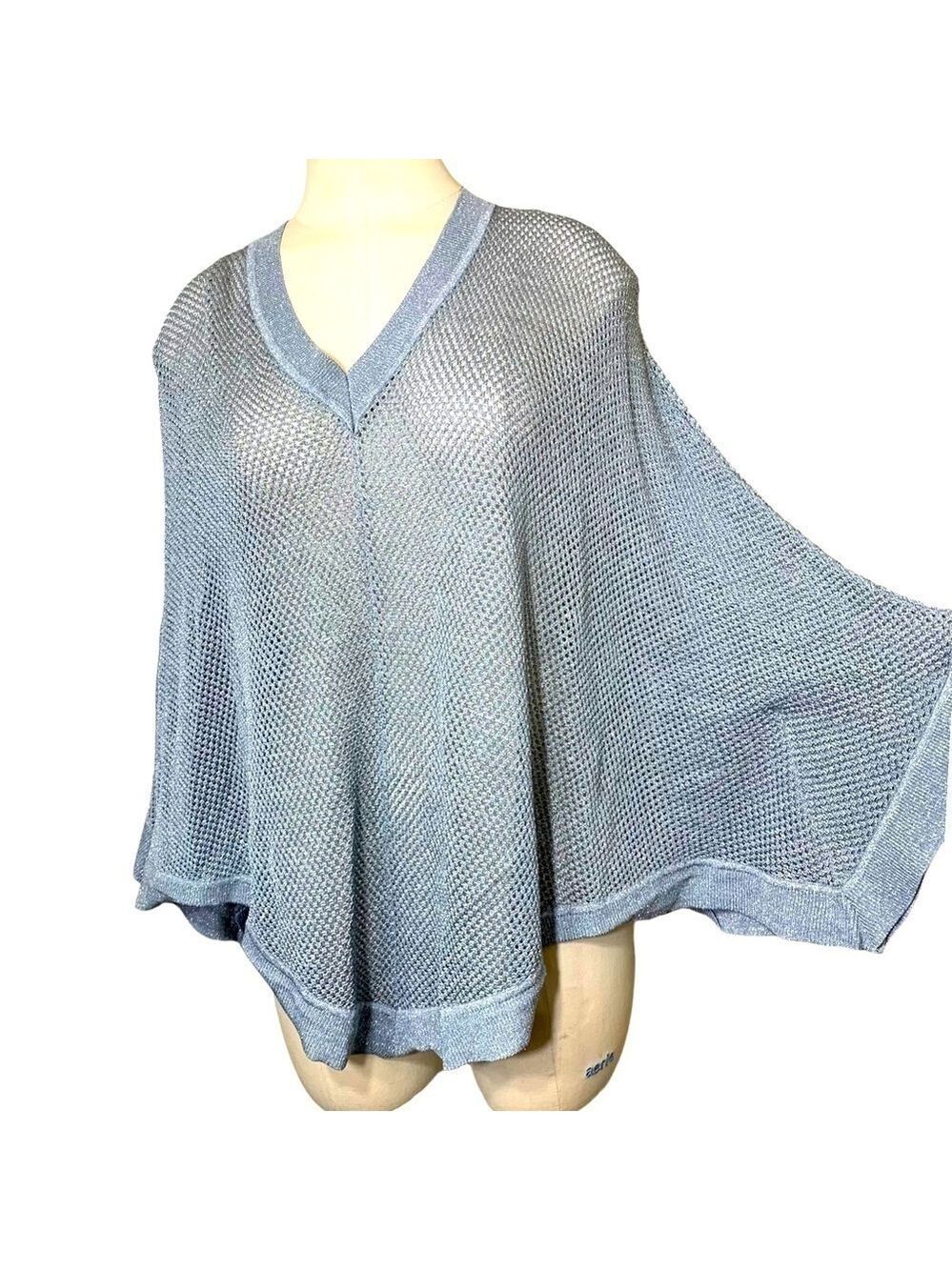 𝅺MICHAEL Kors Silver Metallic Gray Oversized Mesh Kimono Shirt V Neck Poncho XS